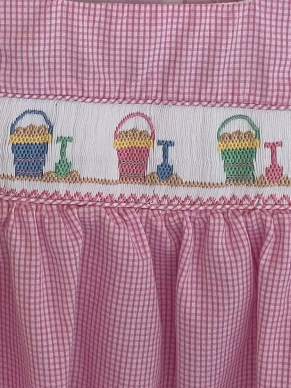 Petit Bebe Smocked Sand Pails Flutter Sleeve Pink Bubble Size 9 Months